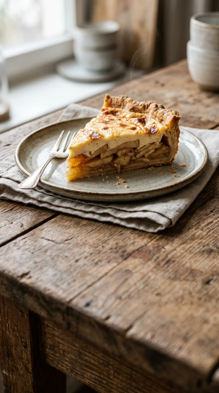 Tarte aux pommes en pâte au beurre avec nappage à la crème