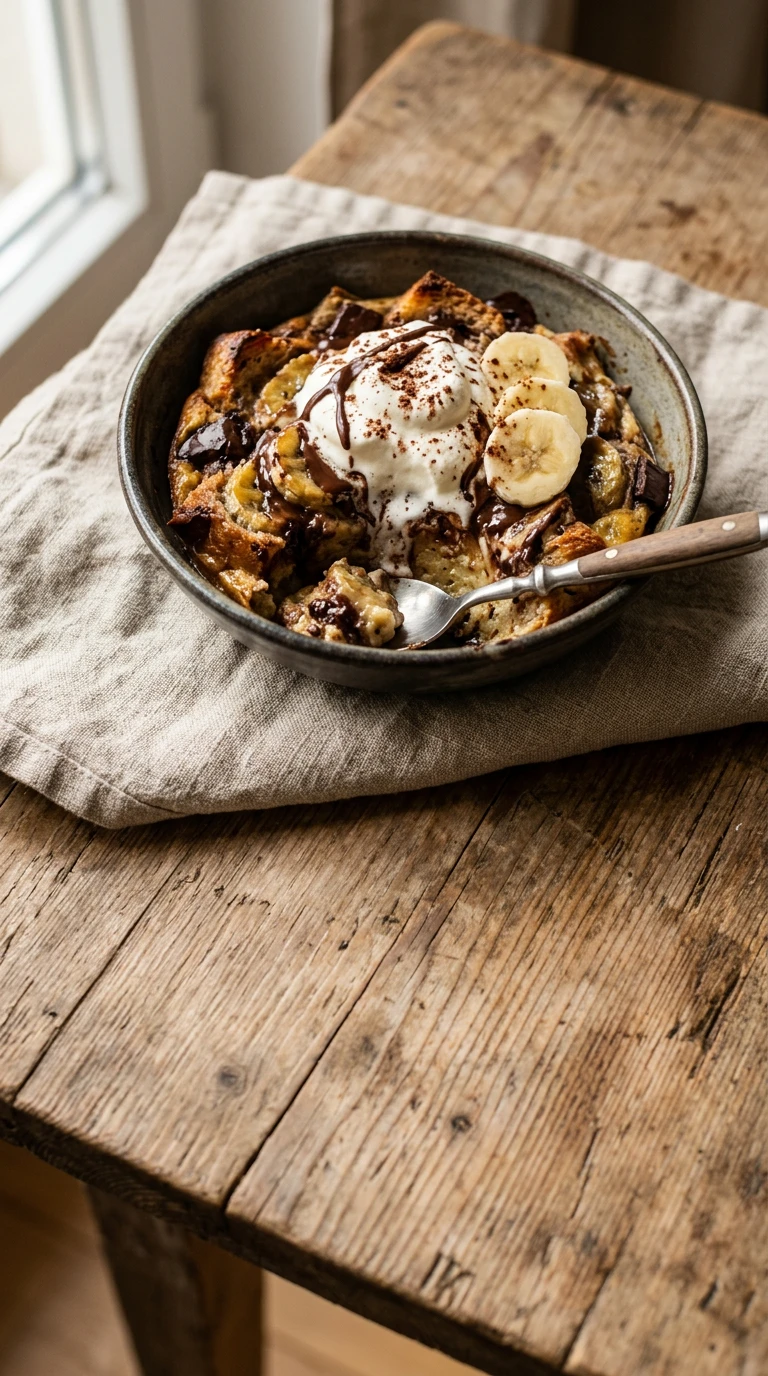 Pudding de pain à la banane et au chocolat