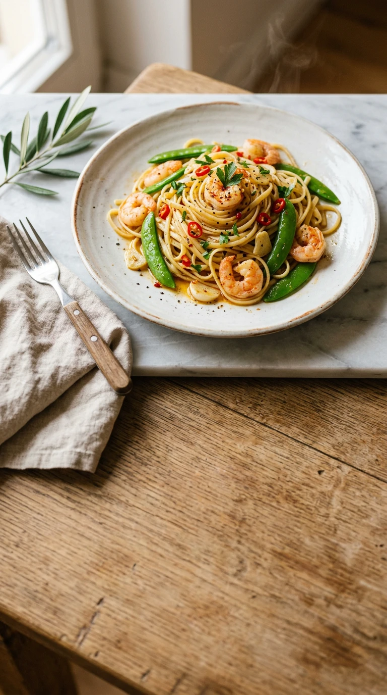 Chilli prawn linguine