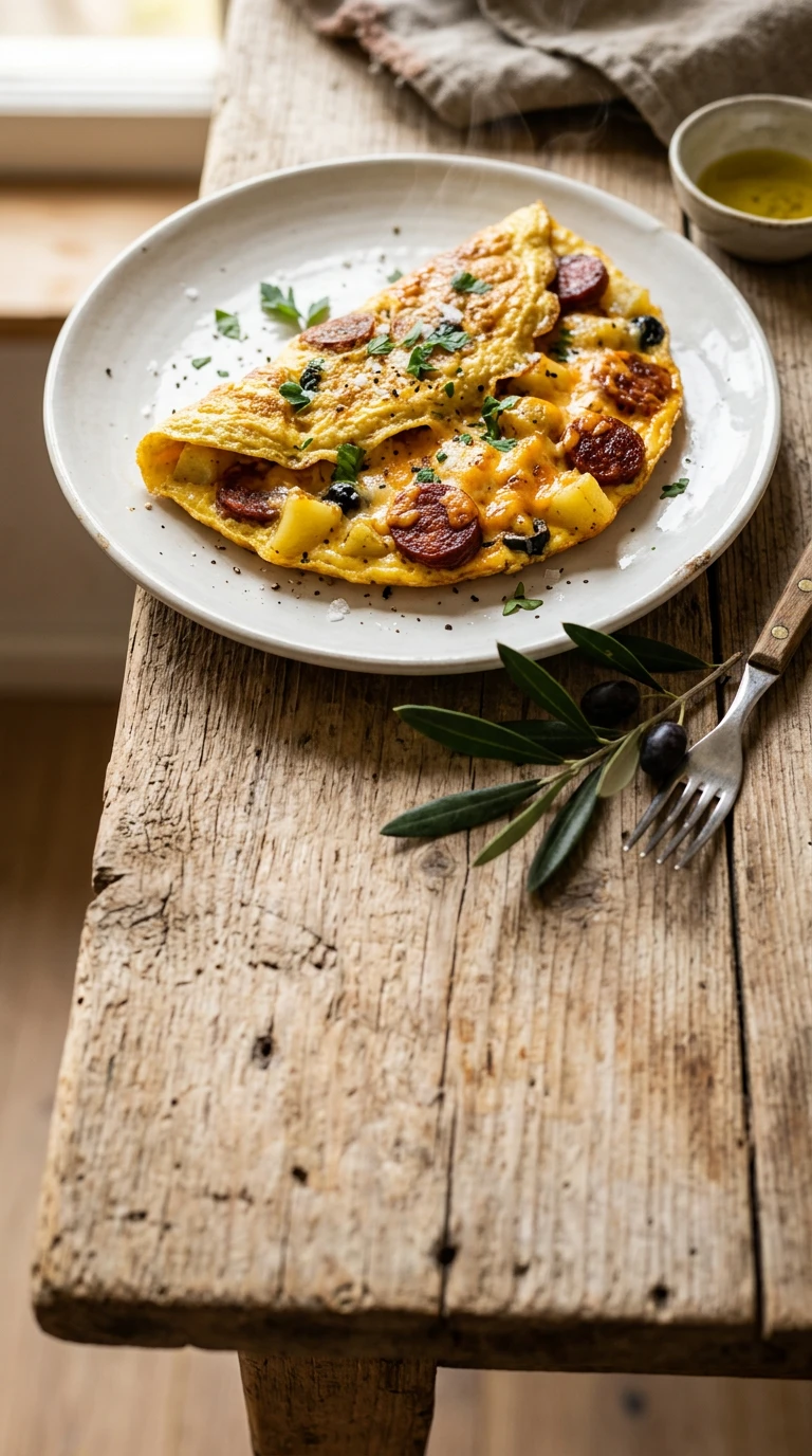 Chorizo-, Kartoffel- und Käse-Omelett
