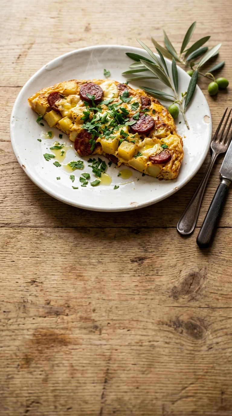 Omelette au chorizo, pommes de terre et fromage