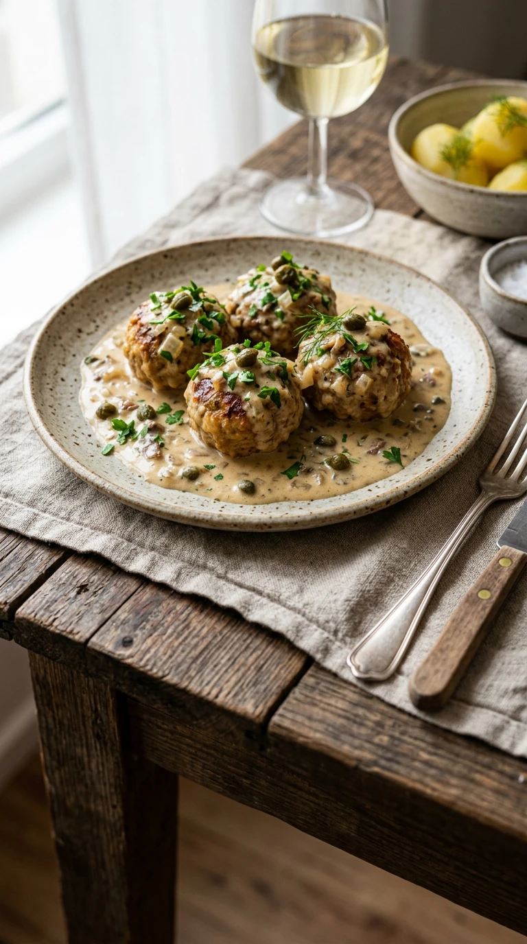 Deutsche Fleischklößchen (mit Riesling-Sahnesauce)