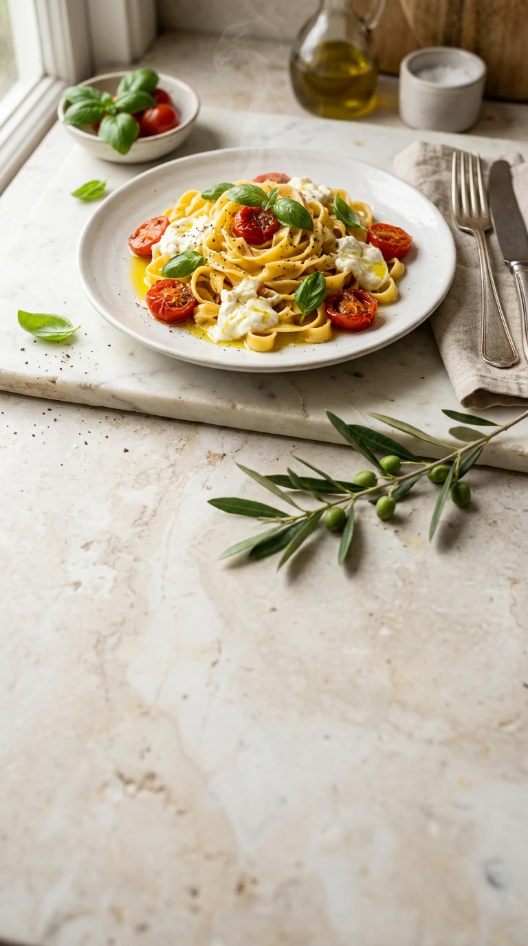 Frische Pasta mit Mozzarella, Tomate und Basilikum