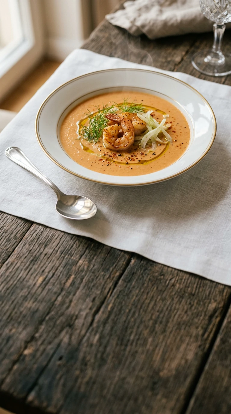 Bisque de crevettes et fenouil