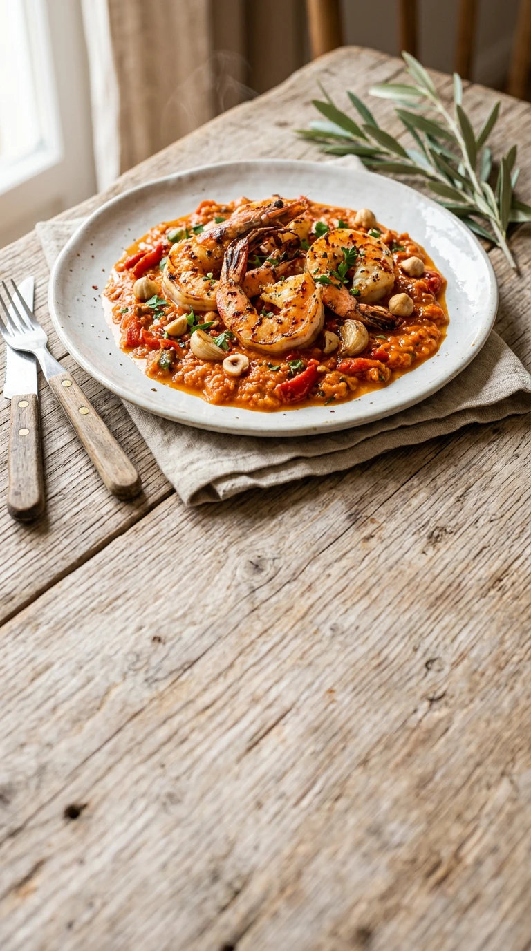 Prawns with Romesco sauce