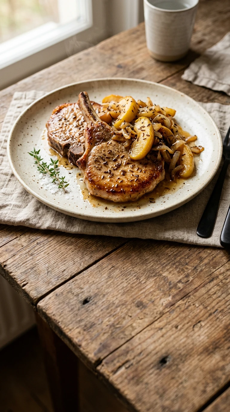Côtelettes de porc au four aux pommes et au carvi