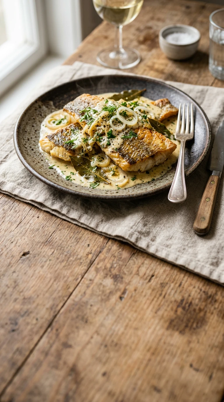 Brochet rôti à la crème aigre