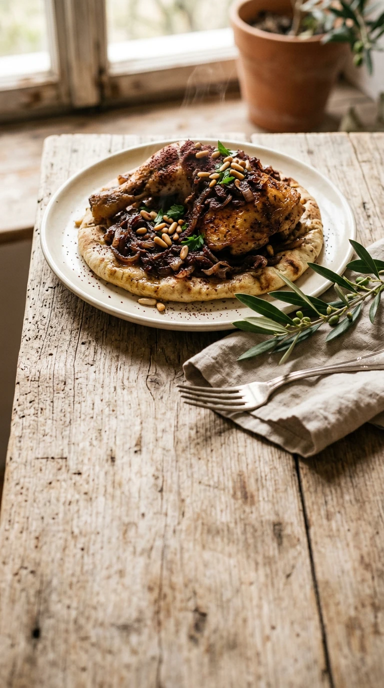 Poulet rôti aux oignons, sumac et piment (Musakhan)