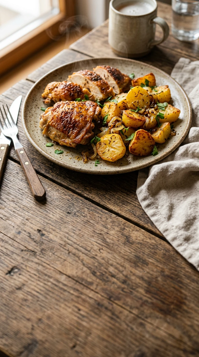 Poulet frit et pommes de terre sautées