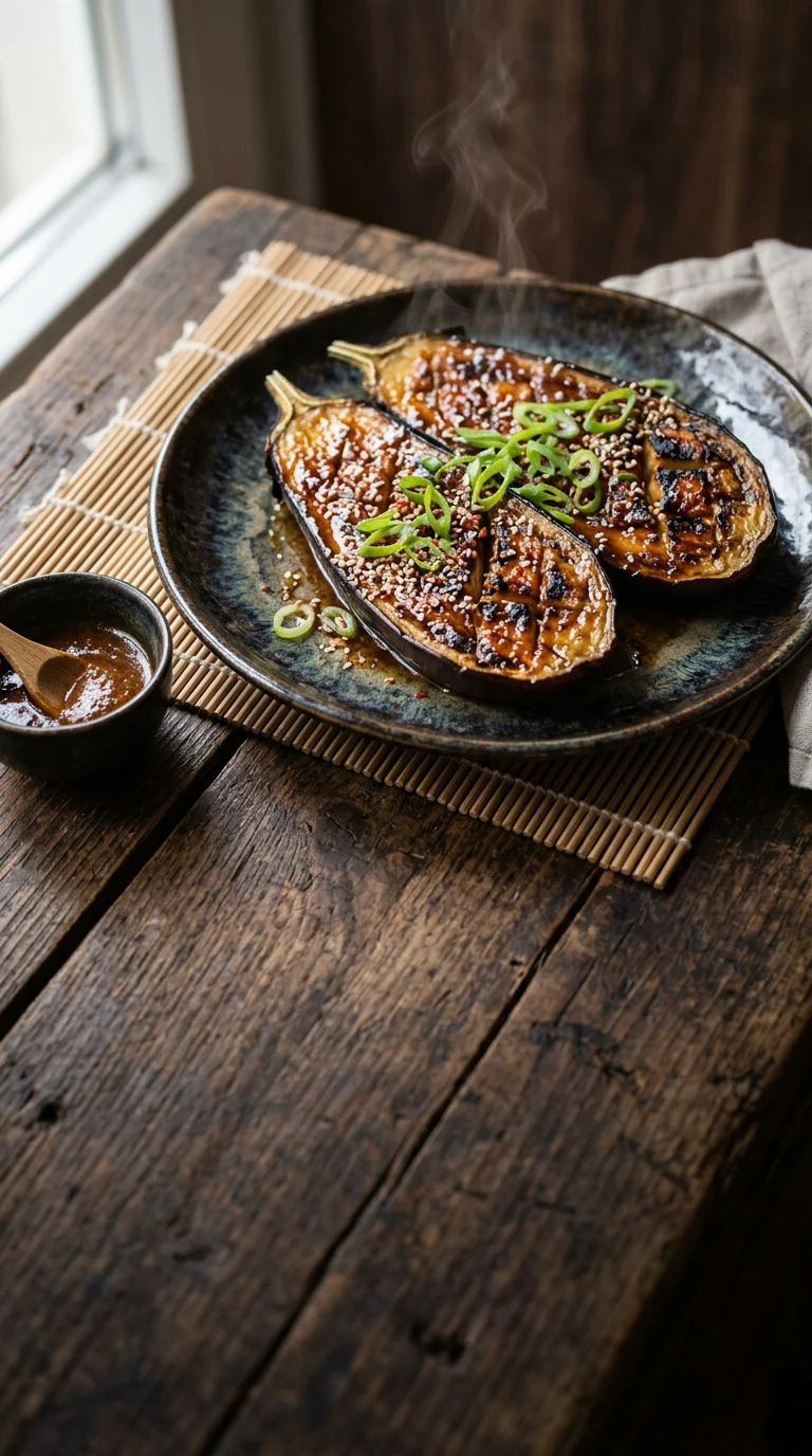 Gegrillte Aubergine mit Miso-Glasur
