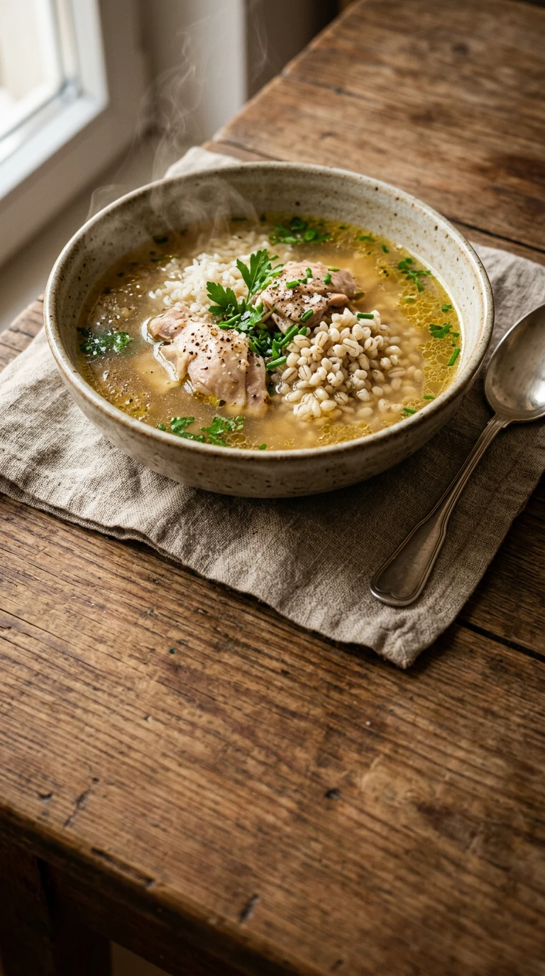 Gekochtes Huhn mit Brühe