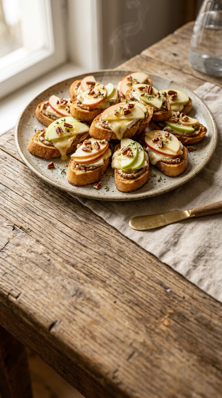 Toasted Baguette Slices with Pecan Butter, Brie and Apples