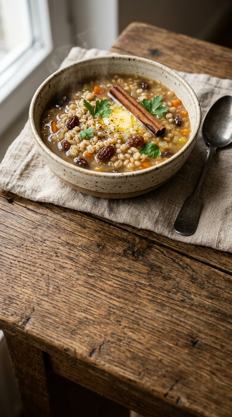 Gerstensuppe mit Rosinen und Wein