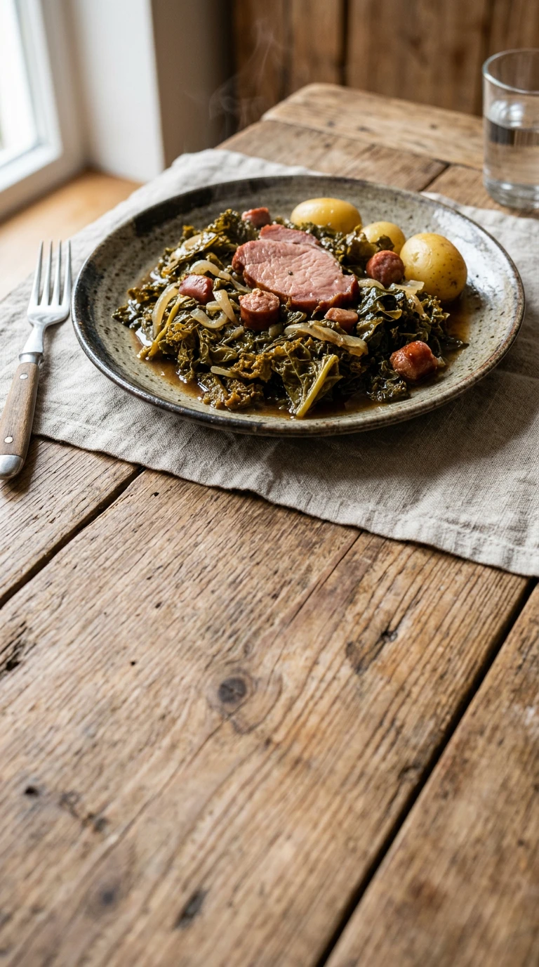 Whole green or brown cabbage cooked Bremen-style