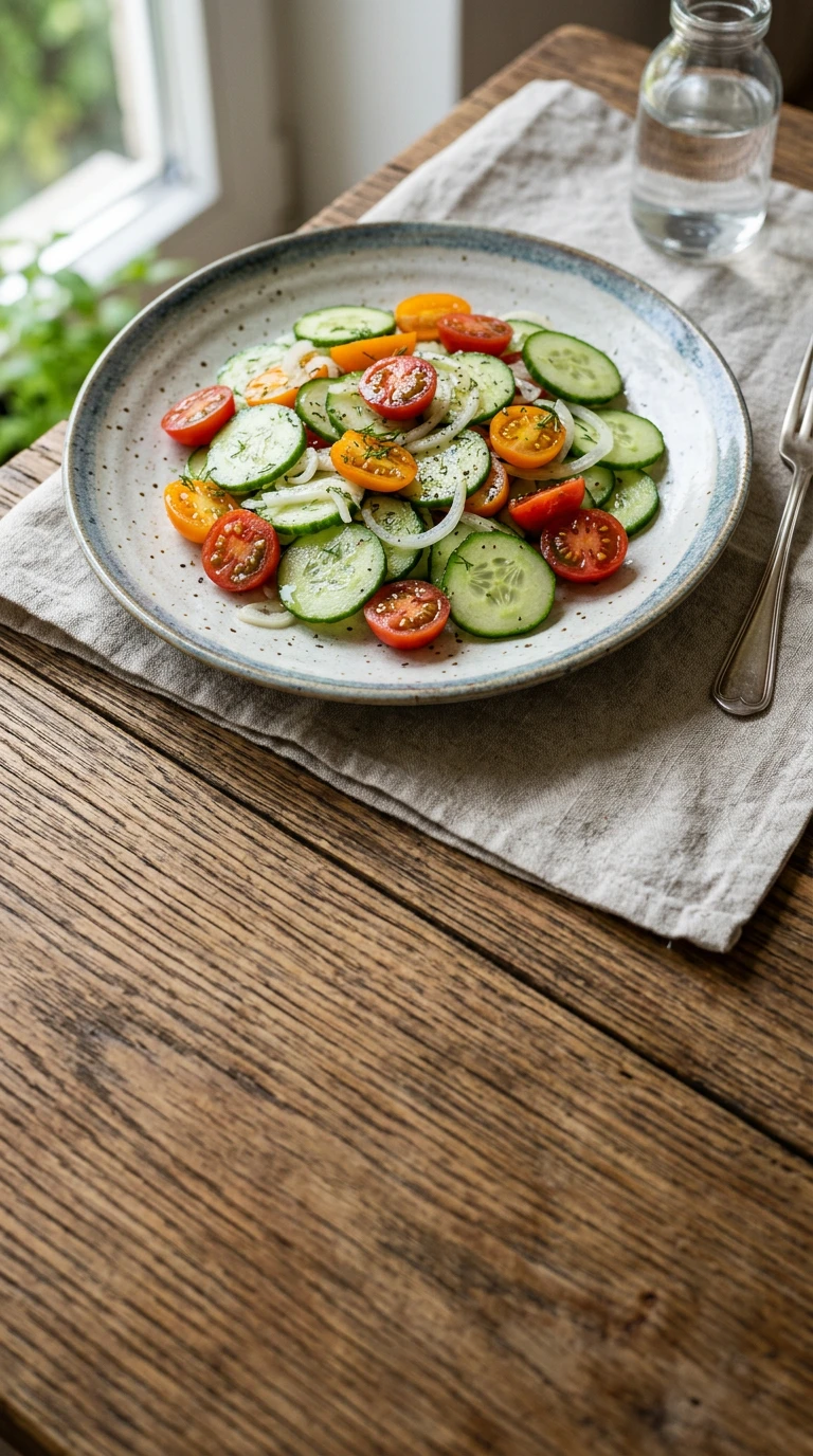 Salade de concombre, tomate et oignon