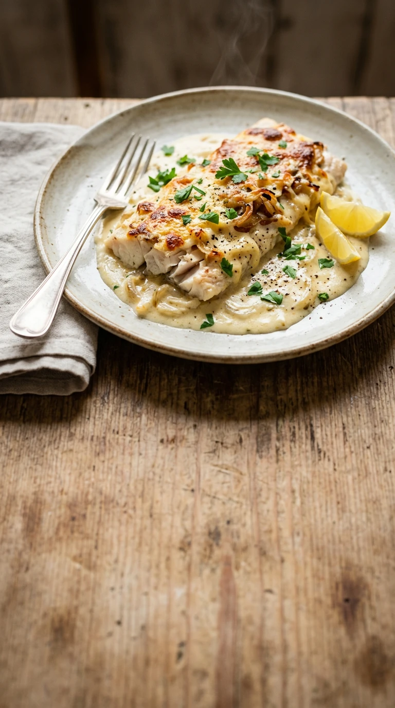 Brochet au parmesan et aux oignons