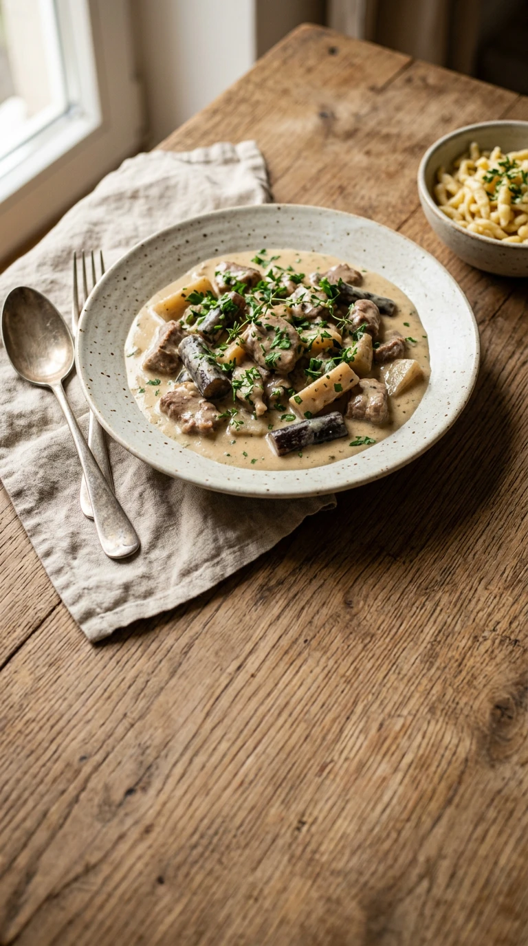 Fricassée de veau aux salsifis noirs
