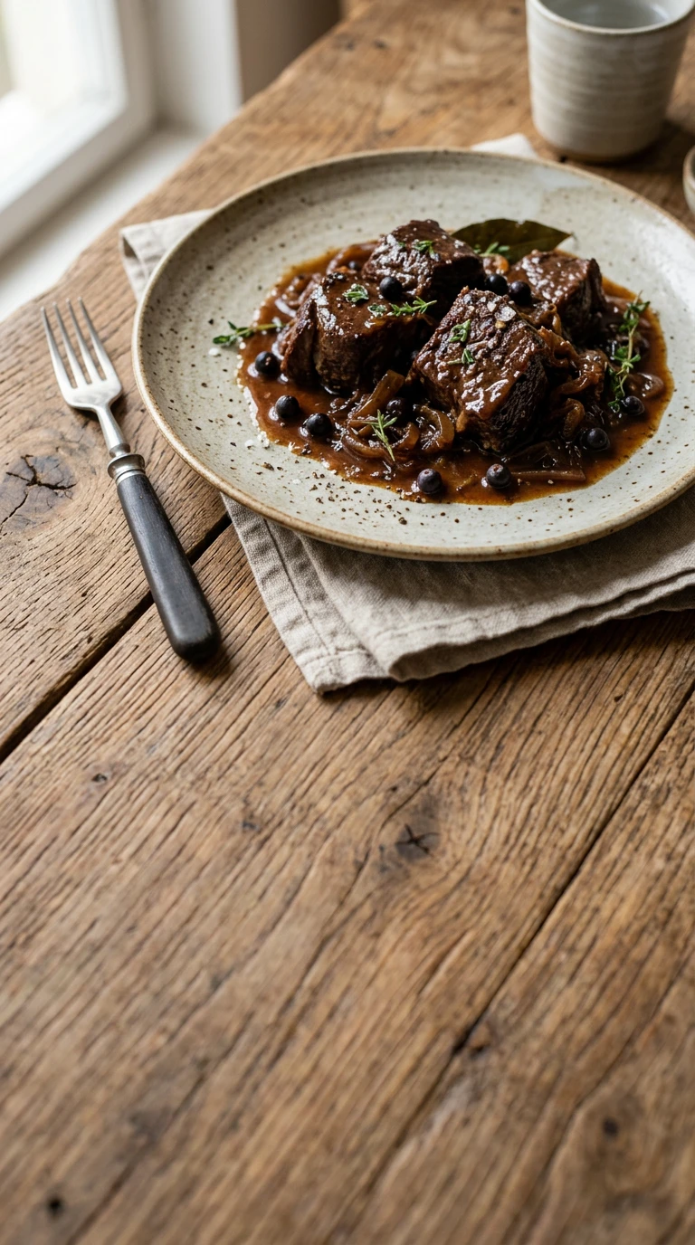 Kalbfleisch geschmort mit Wacholder