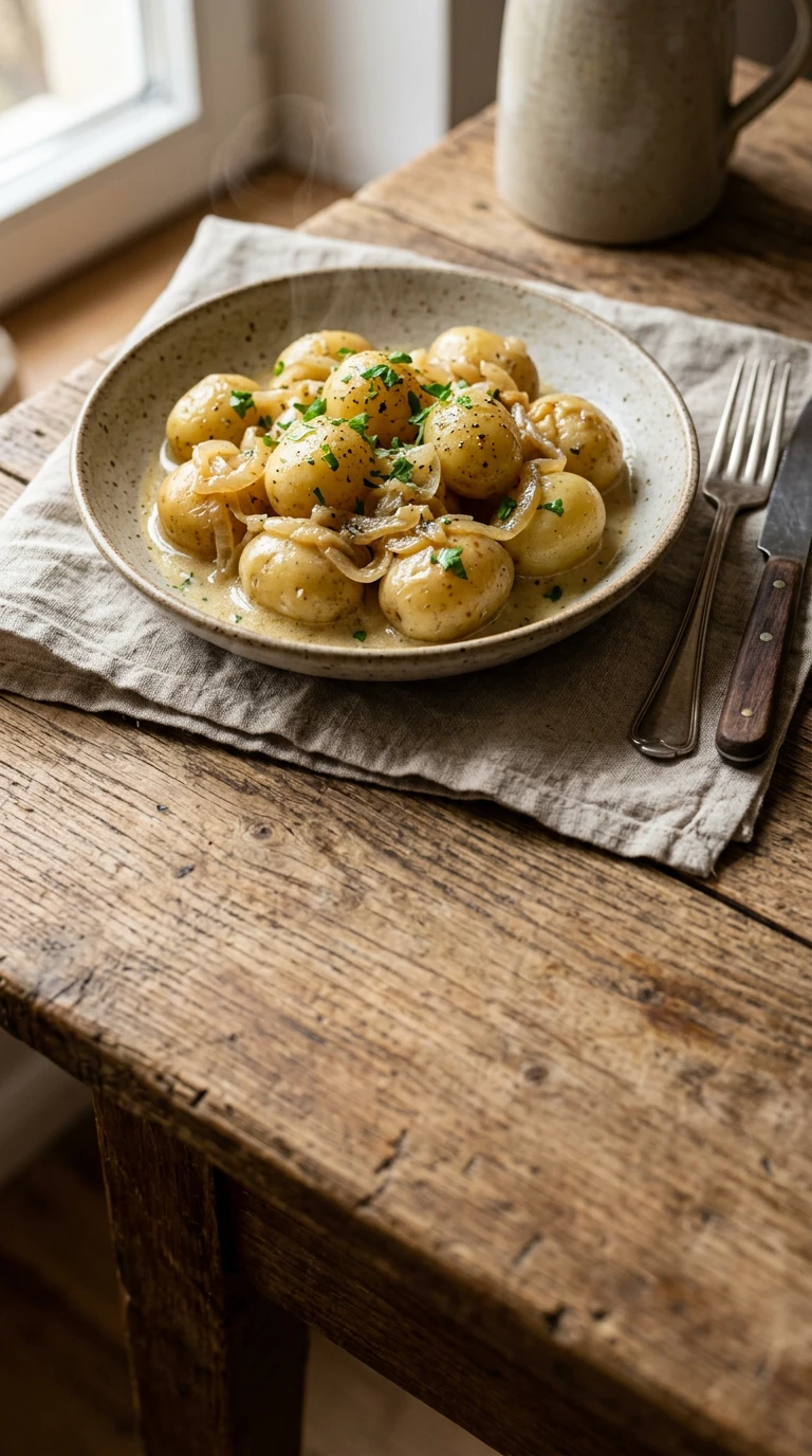 Pommes de terre mijotées aux oignons, à la hollandaise