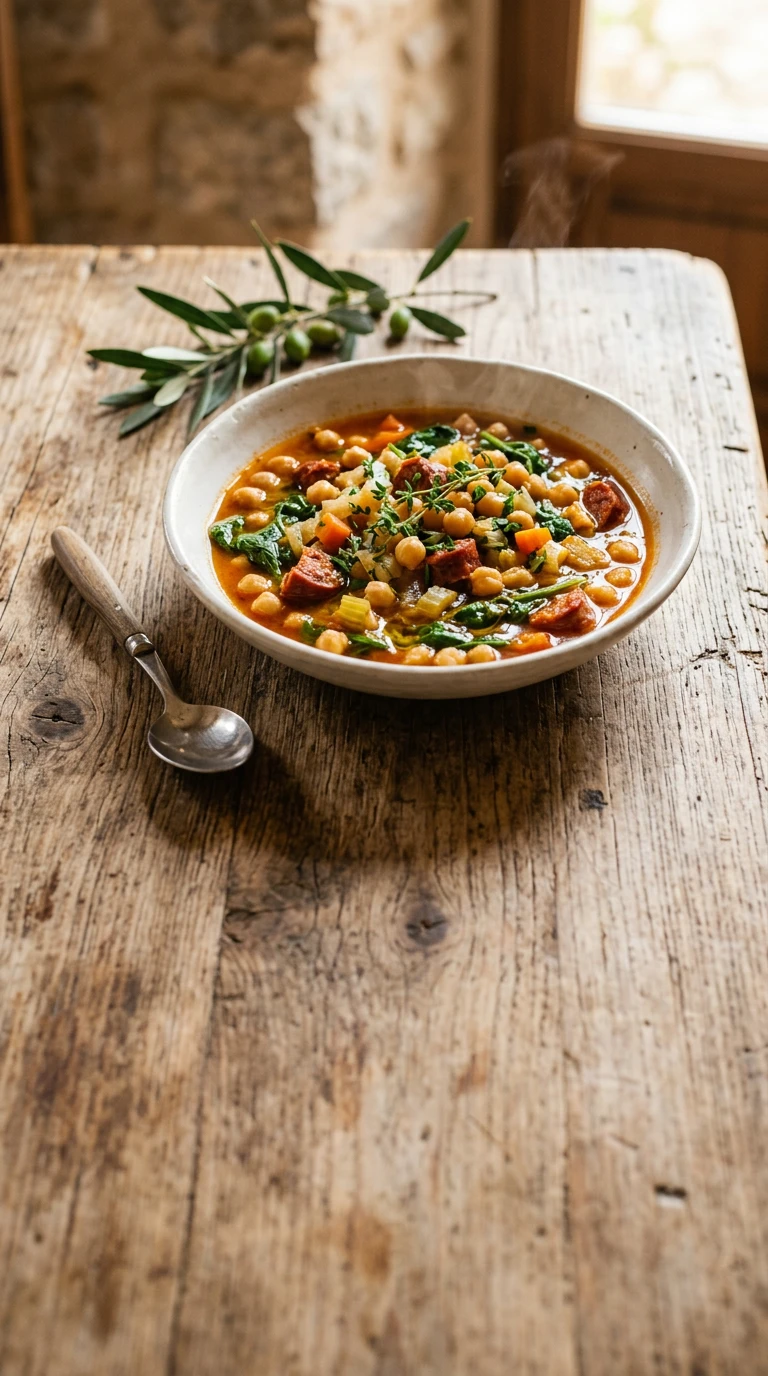 Ragoût de pois chiches, chorizo et épinards