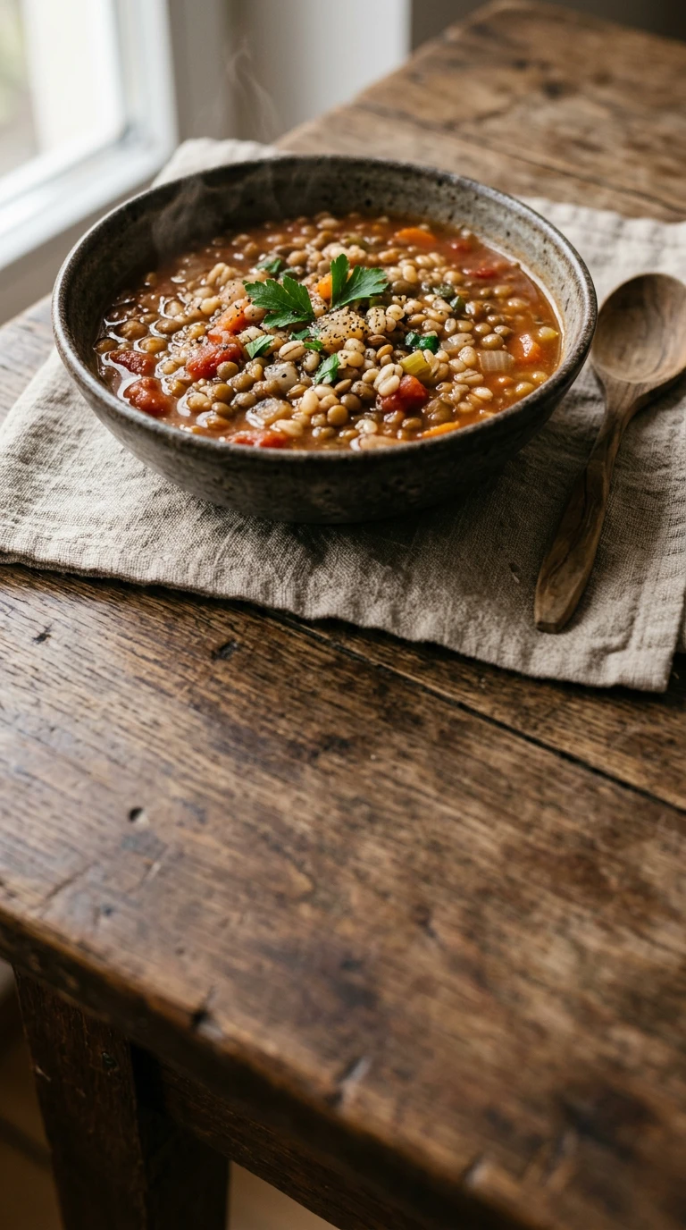Lentil, Barley and Tomato Soup