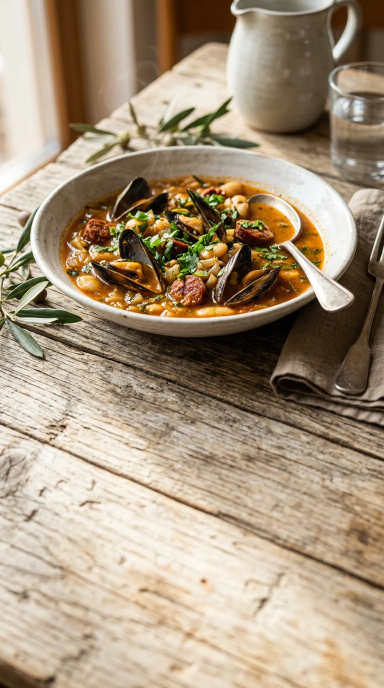 Clam, chorizo & white bean stew