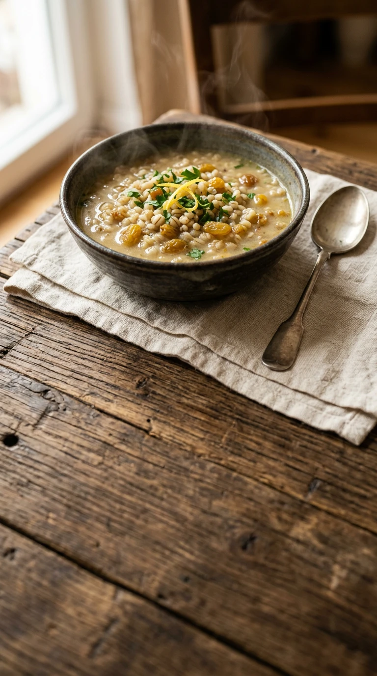 Soupe d'orge perlé au vin blanc