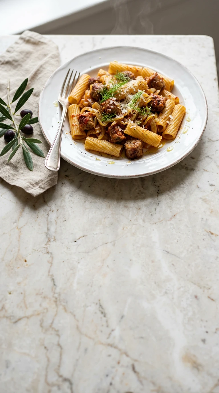 Rigatoni à la sauce saucisse au fenouil