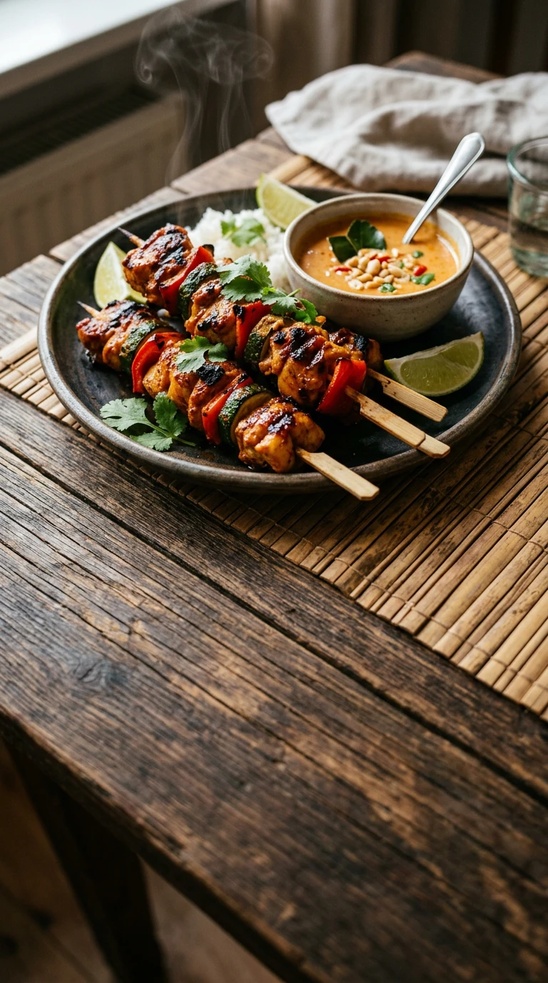 Red curry chicken kebabs