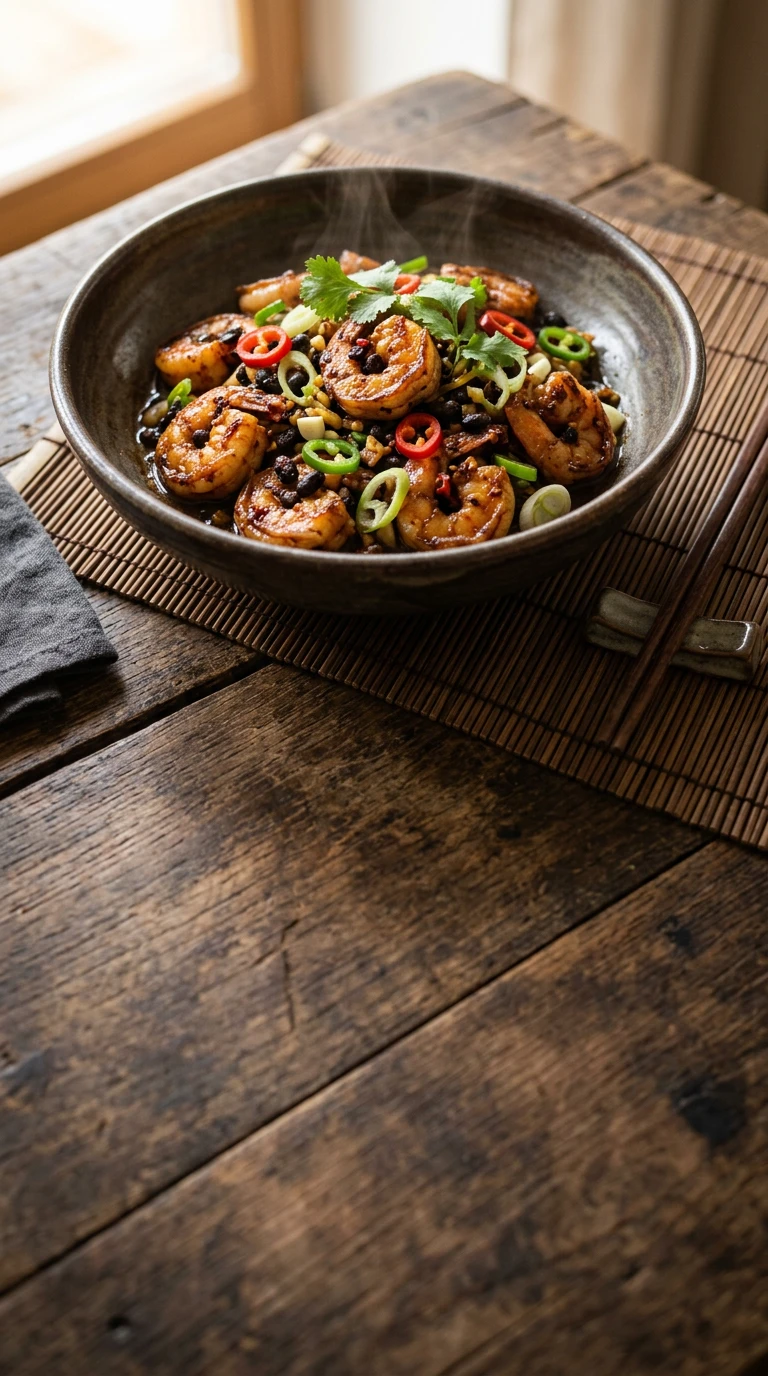 Poêlée aux haricots noirs et crevettes