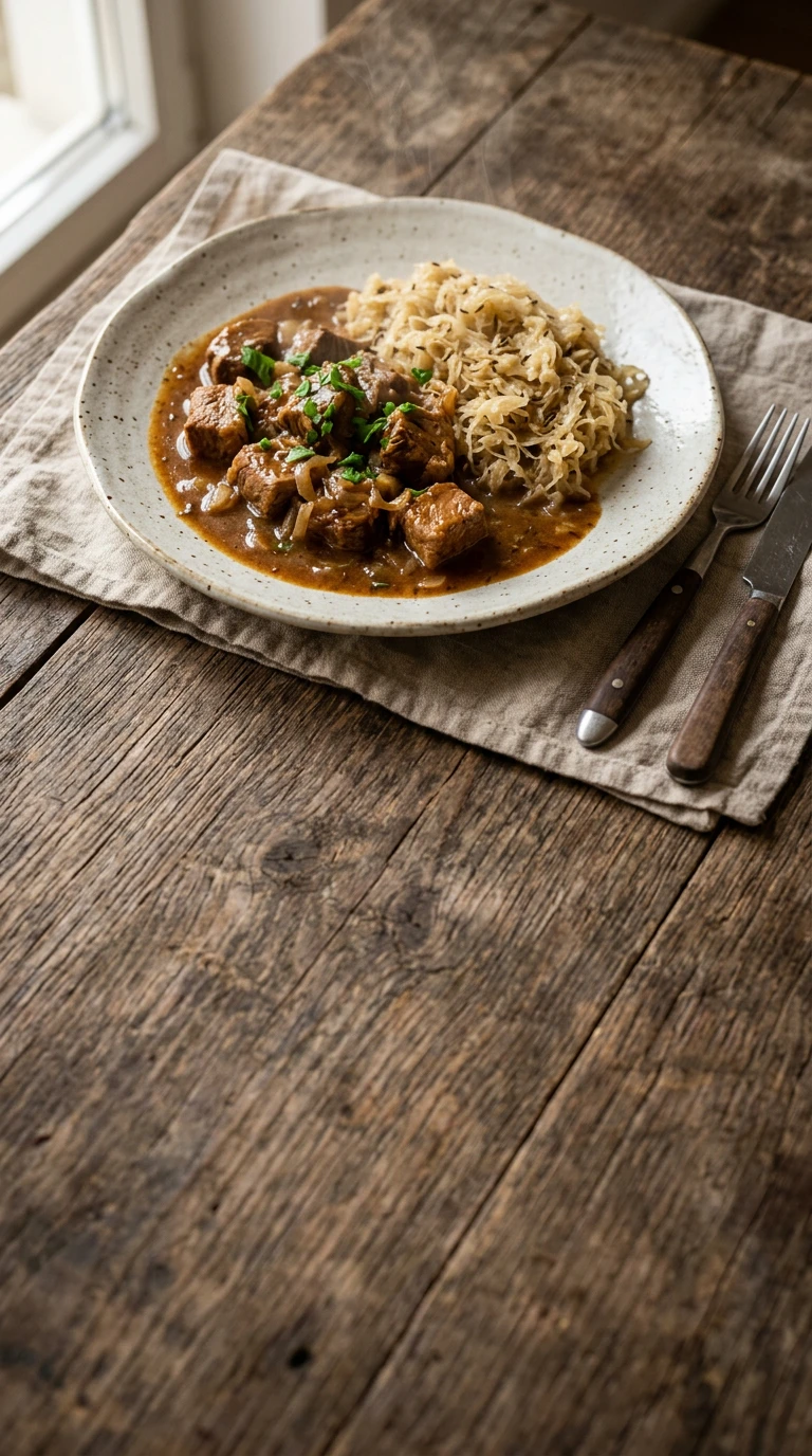 Schweinegulasch mit Sauerkraut