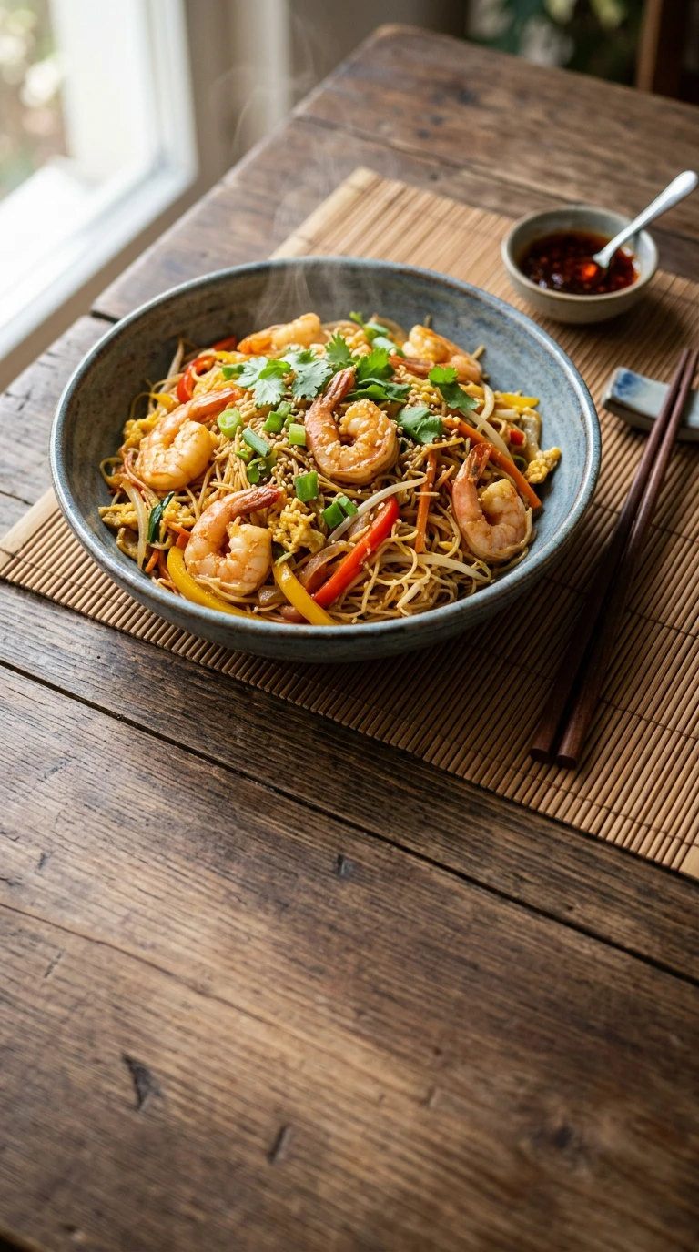 Singapore-Nudeln mit Garnelen