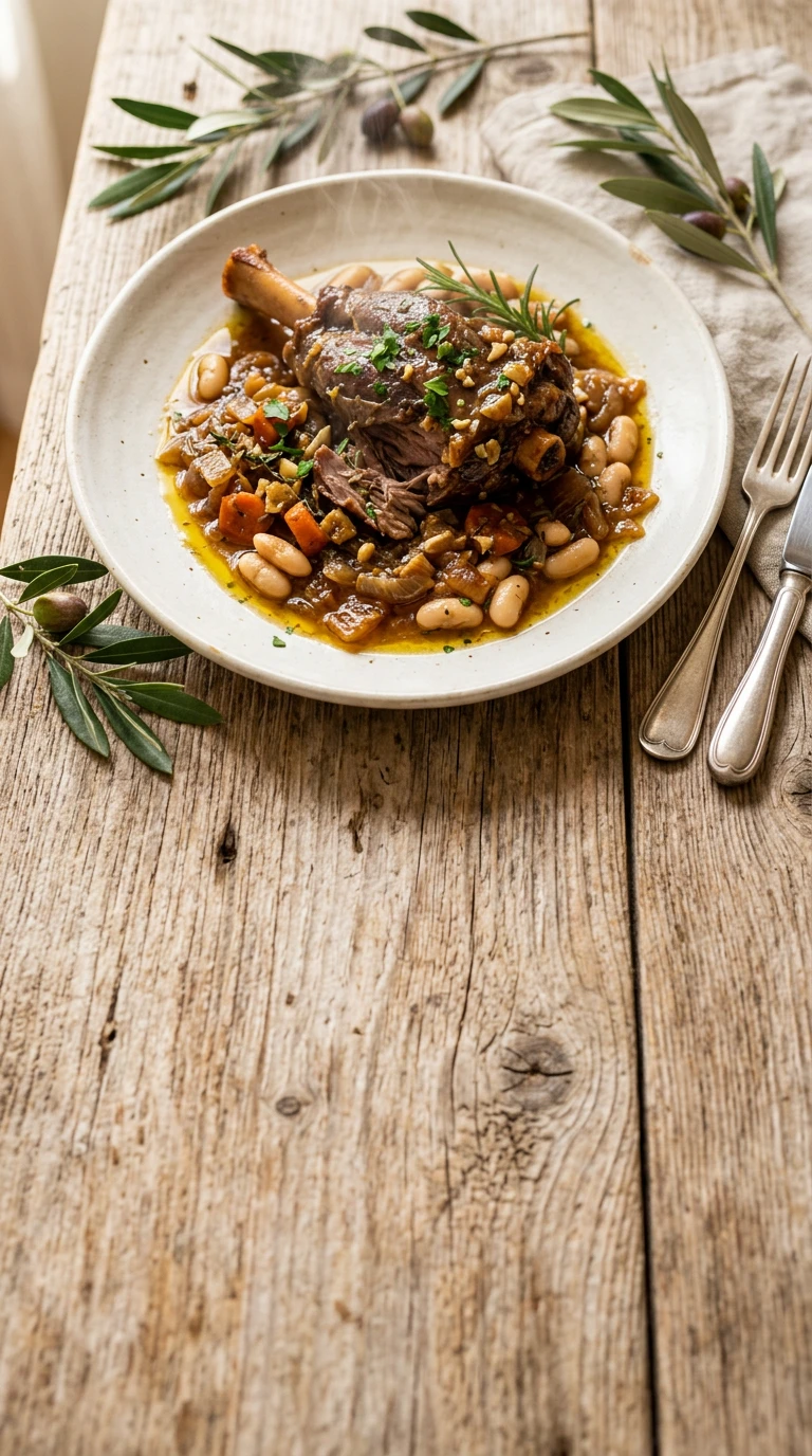 Épaule d'agneau mijotée à l'espagnole avec haricots