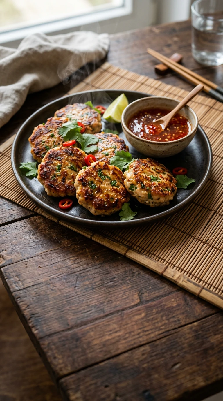 Thailändische Hähnchenküchlein mit süßer Chilisauce