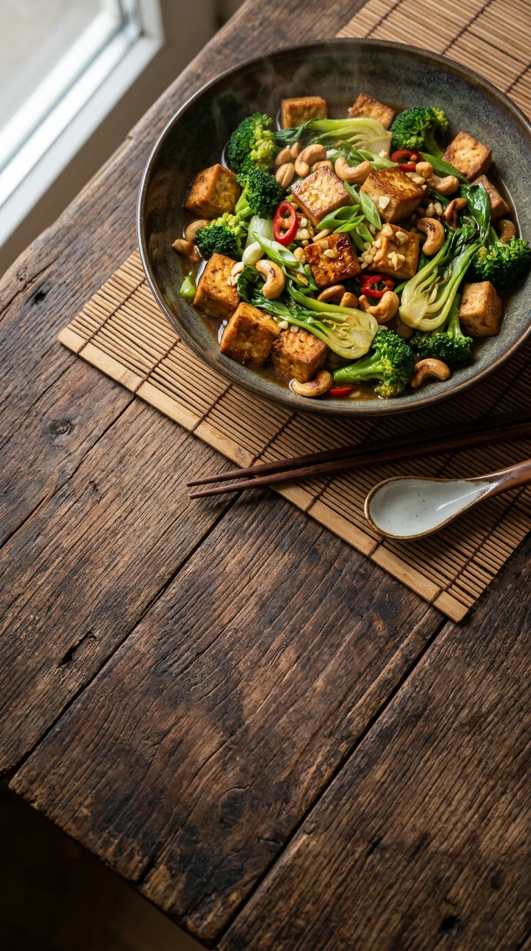 Tofu sauté aux légumes et noix de cajou