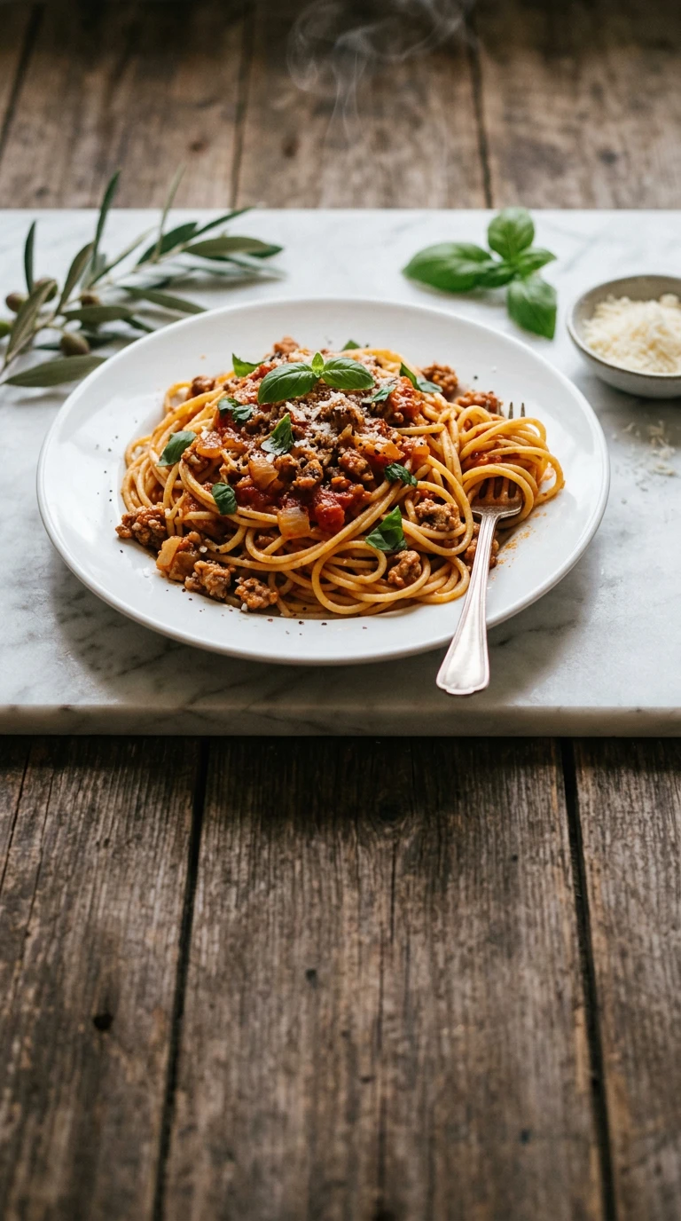 Pâtes aux saucisses, tomates et basilic