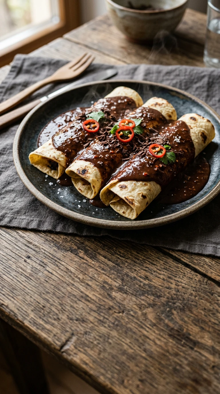 Tortillas avec sauce au chocolat épicée