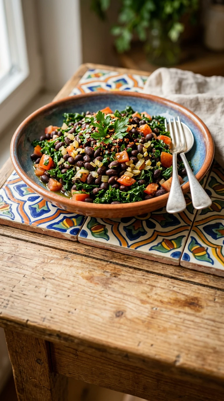 Warm Black Bean Salad with Kale and Tomatoes