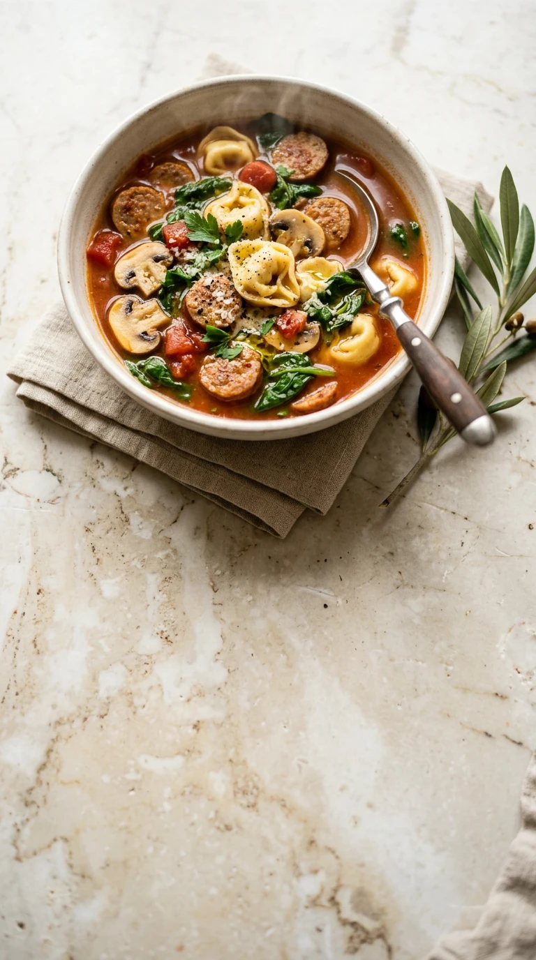 Soupe aux saucisses et tortellinis