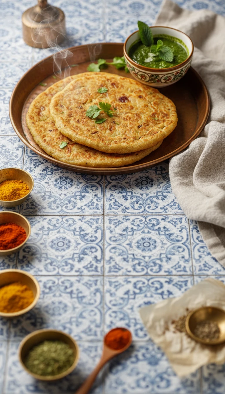 Aloo Paratha (vegan) avec Chutney de Coriandre