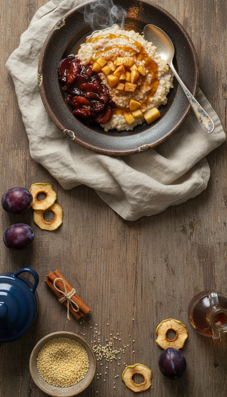 Porridge de millet aux pommes et à la cannelle avec compote de prunes