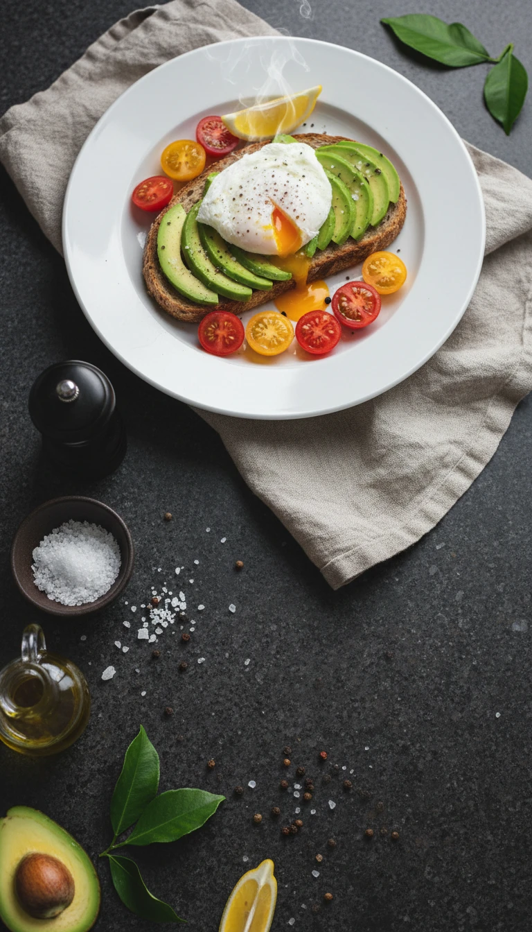 Avocado Toast with Poached Egg and Tomatoes