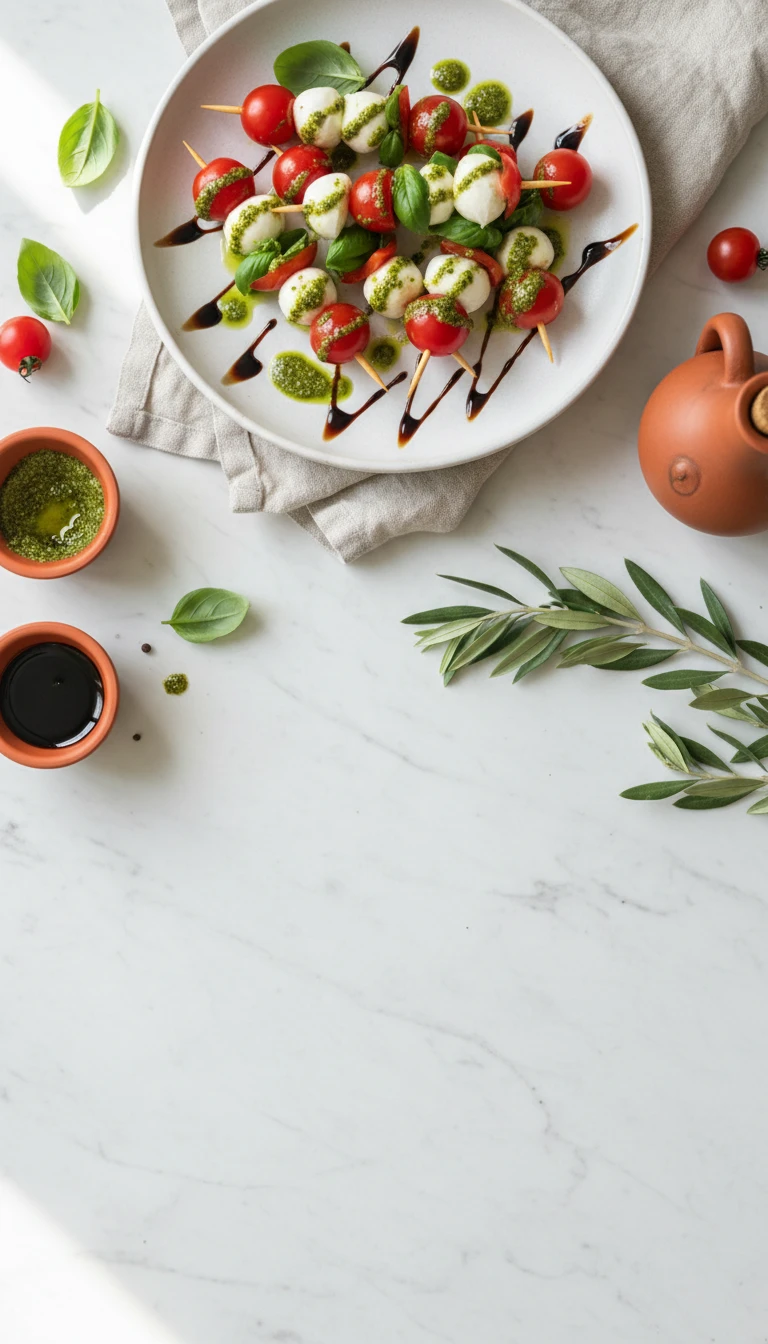 Caprese-Spieße mit Pesto-Drizzle