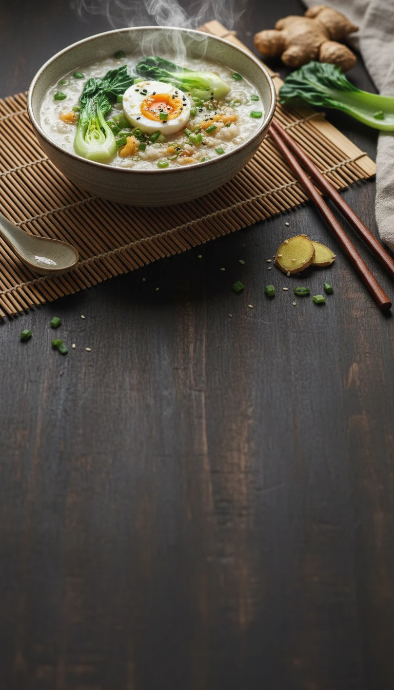 Congee au gingembre, œuf et Pak Choï