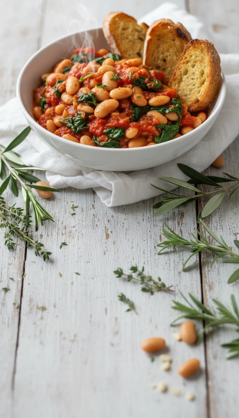 Cremige Tomaten Butterbohnen Mit Spinat Und Geröstetem Brot