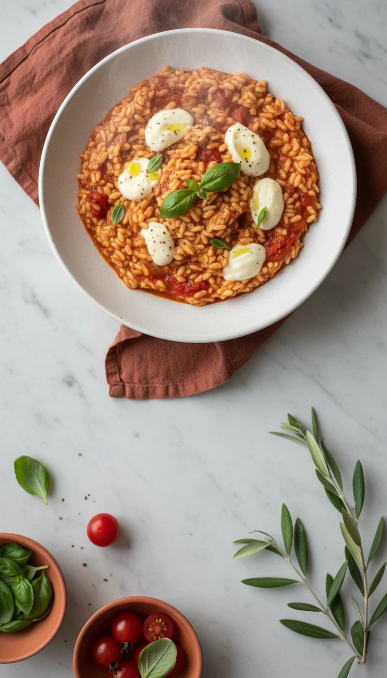 Risotto crémeux aux tomates et mozzarella
