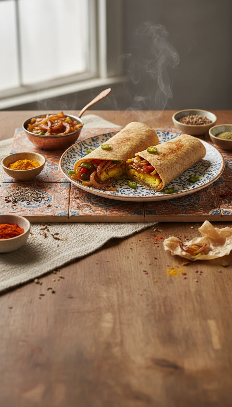 Roulé Kathi aux œufs avec oignons masala