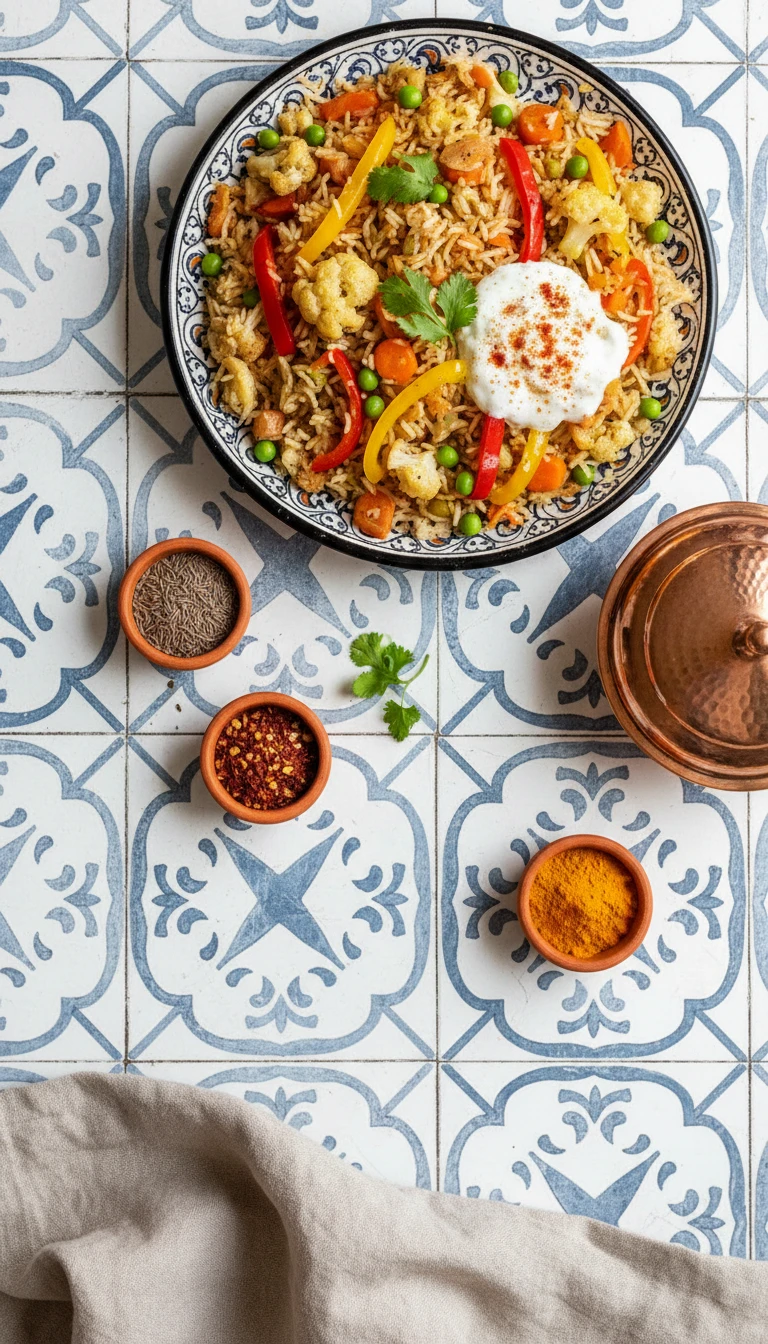 Vegetable Biryani with Yogurt Raita