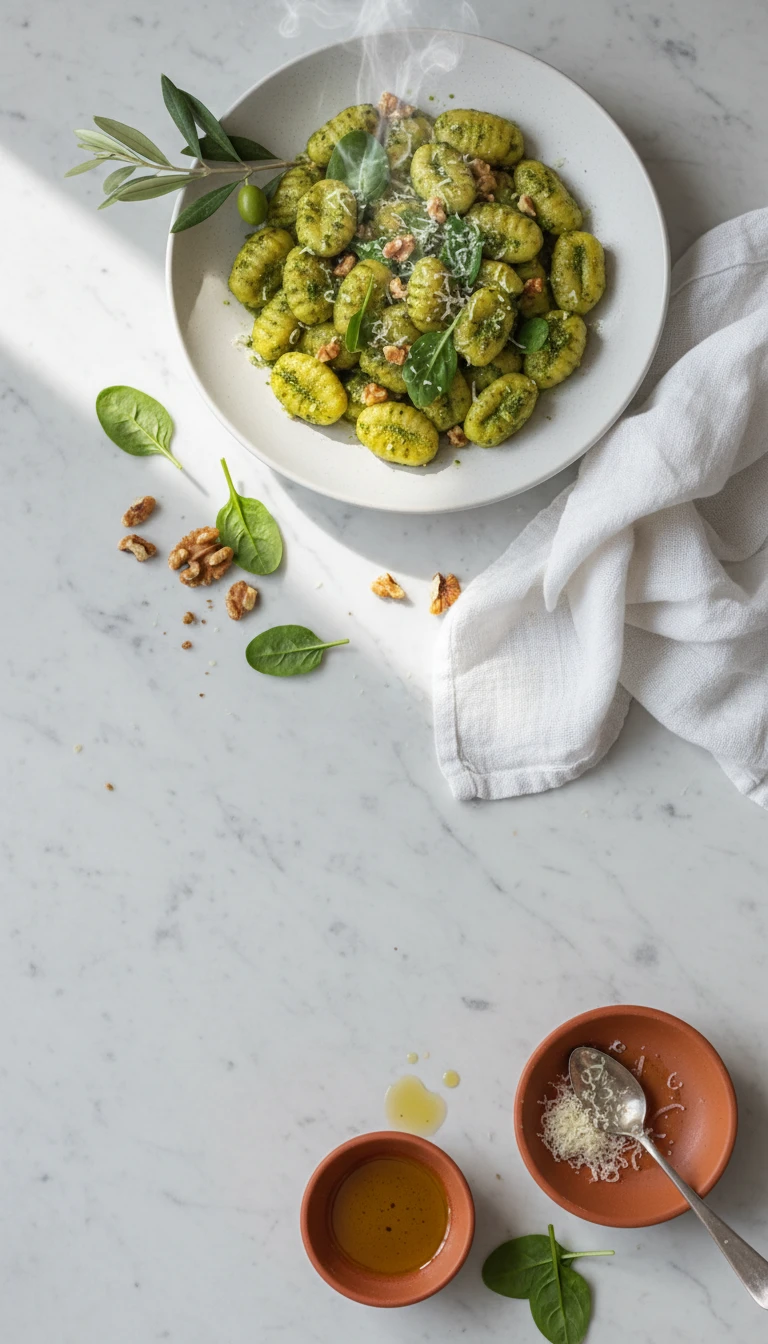 Gnocchi with Spinach Walnut Pesto