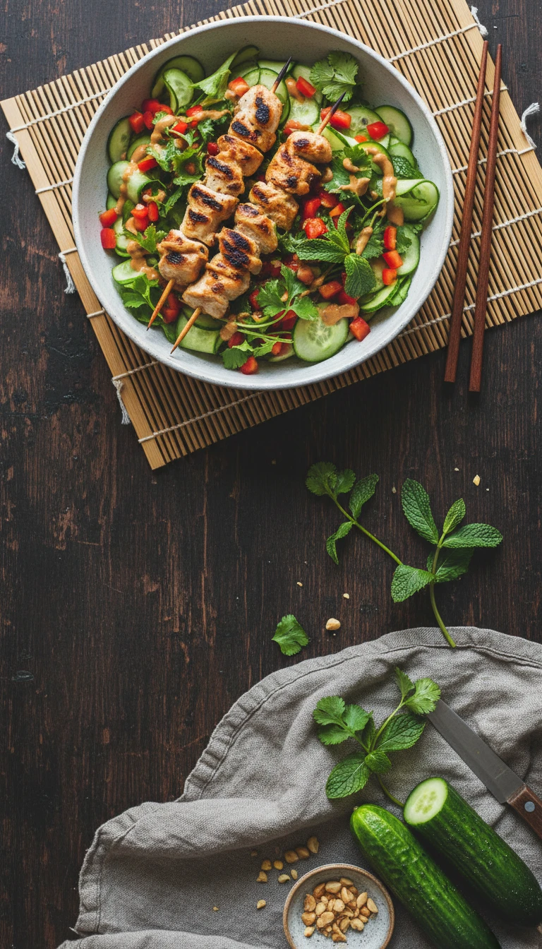 Chicken Satay Salad with Cucumber and Herbs